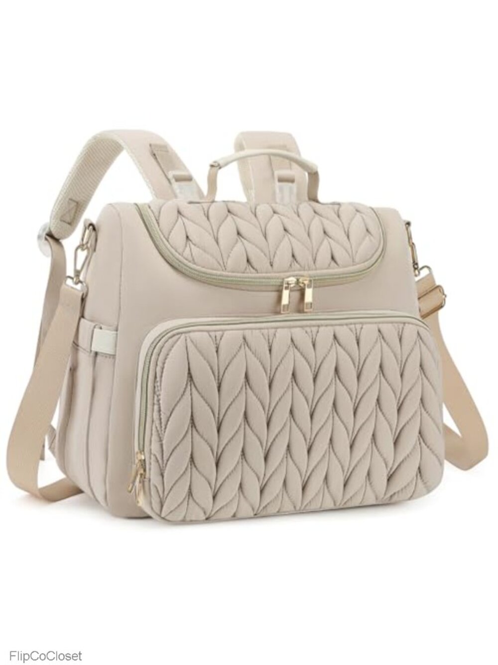 Quilted Nylon Diaper Bag Backpack Convertible Crossbody Tote Stroller Straps
